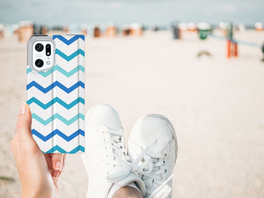 OPPO Find X5 Pro Hoesje met Magneet Zigzag Blauw - B2C Telecom