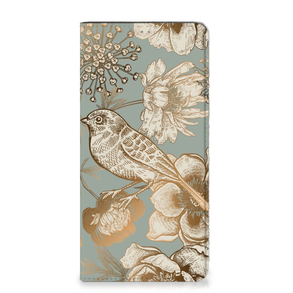 Smart Cover voor Samsung Galaxy A14 5G Vintage Bird Flowers met elegant bloemen- en vogelontwerp.