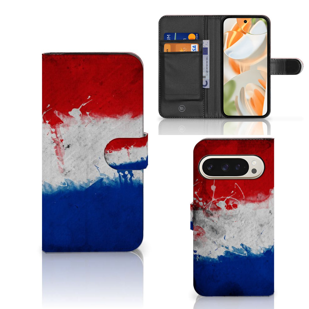 Google Pixel 9 | 9 Pro Bookstyle Case Nederland met artistiek ontwerp van de Nederlandse vlag.