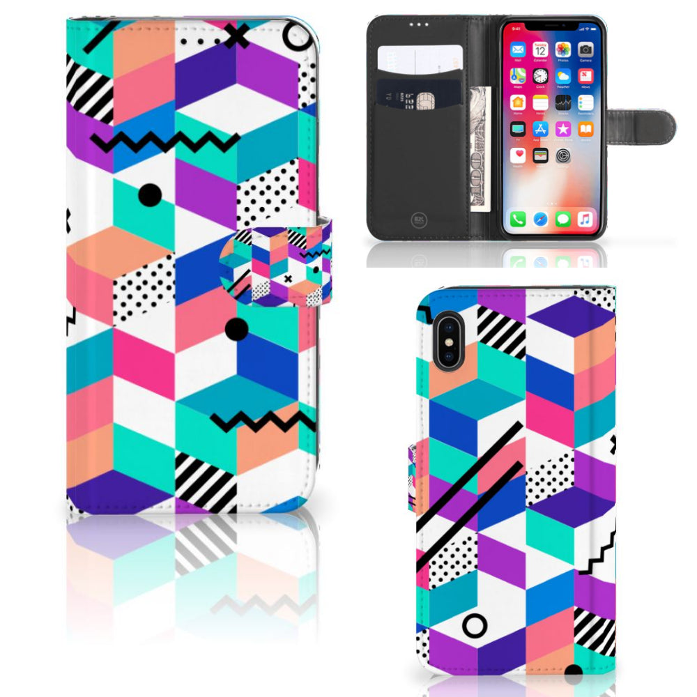 Apple iPhone Xs Max Book Case Blokken Kleurrijk