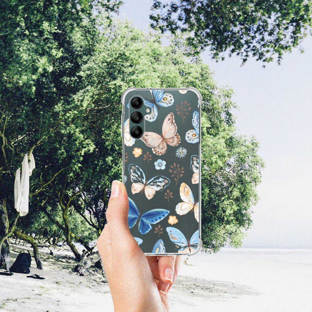 Case Anti-shock voor Samsung Galaxy A14 5G/4G Vlinder met kleurrijke vlinderprint op een strand