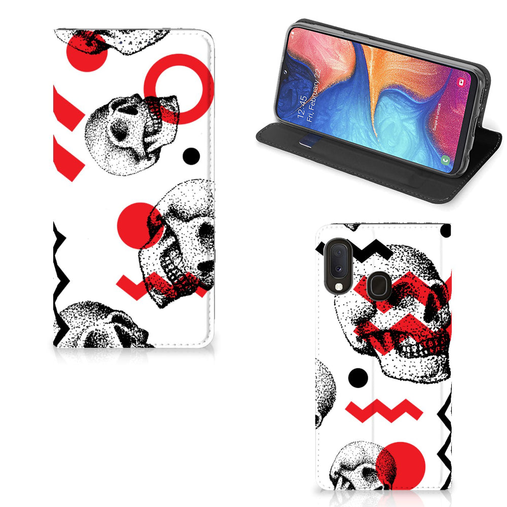 Mobiel BookCase Samsung Galaxy A20e Skull Red