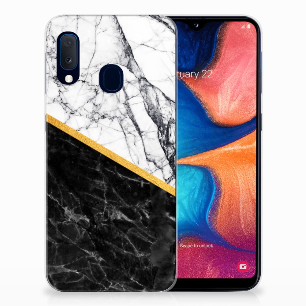 Samsung Galaxy A20e TPU Siliconen Hoesje Marmer Wit Zwart - Origineel Cadeau Man