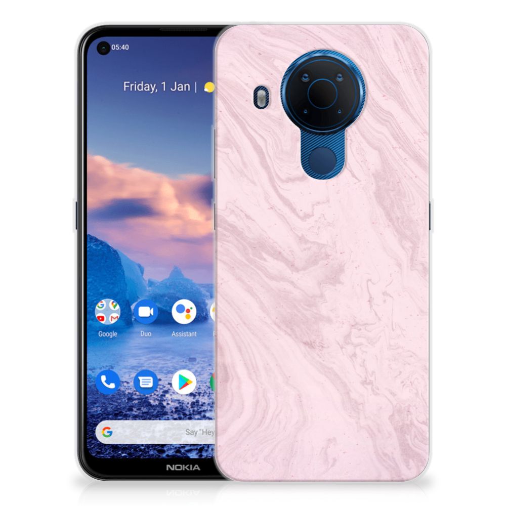 Nokia 5.4 TPU Siliconen Hoesje Marble Pink - Origineel Cadeau Vriendin