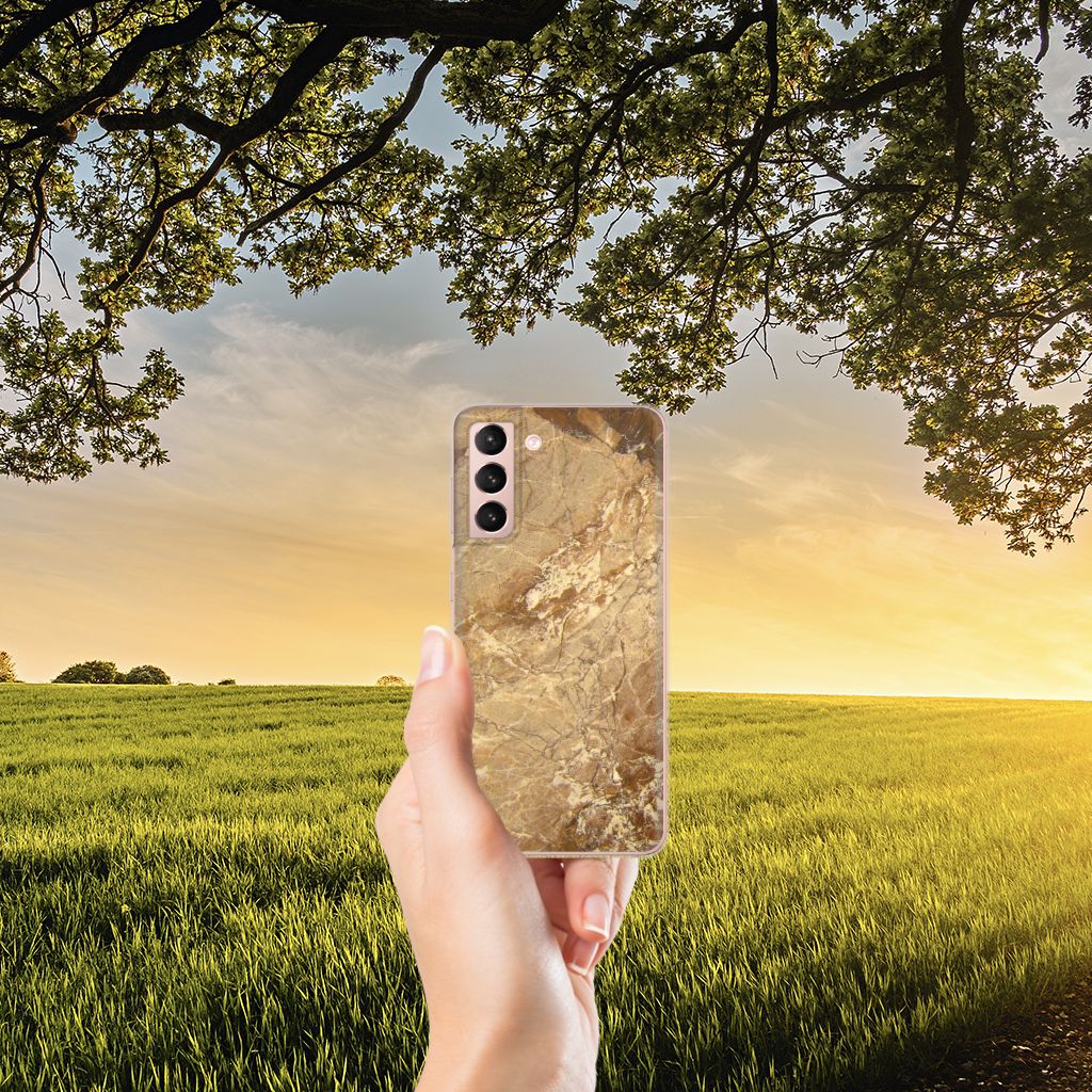 Samsung Galaxy S21 TPU Siliconen Hoesje Marmer Creme B2C Telecom