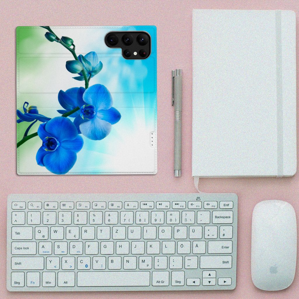 Samsung Galaxy S23 Ultra Smart Cover Orchidee Blauw - Cadeau voor je Moeder - B2C Telecom
