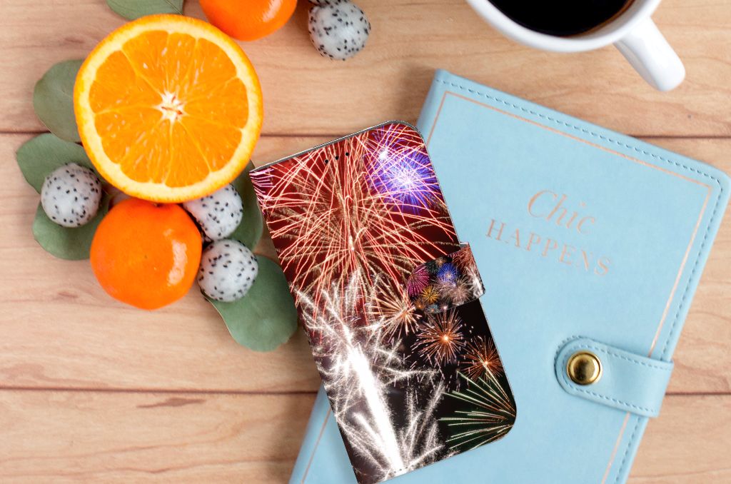 iPhone 14 Plus Wallet Case met Pasjes Vuurwerk