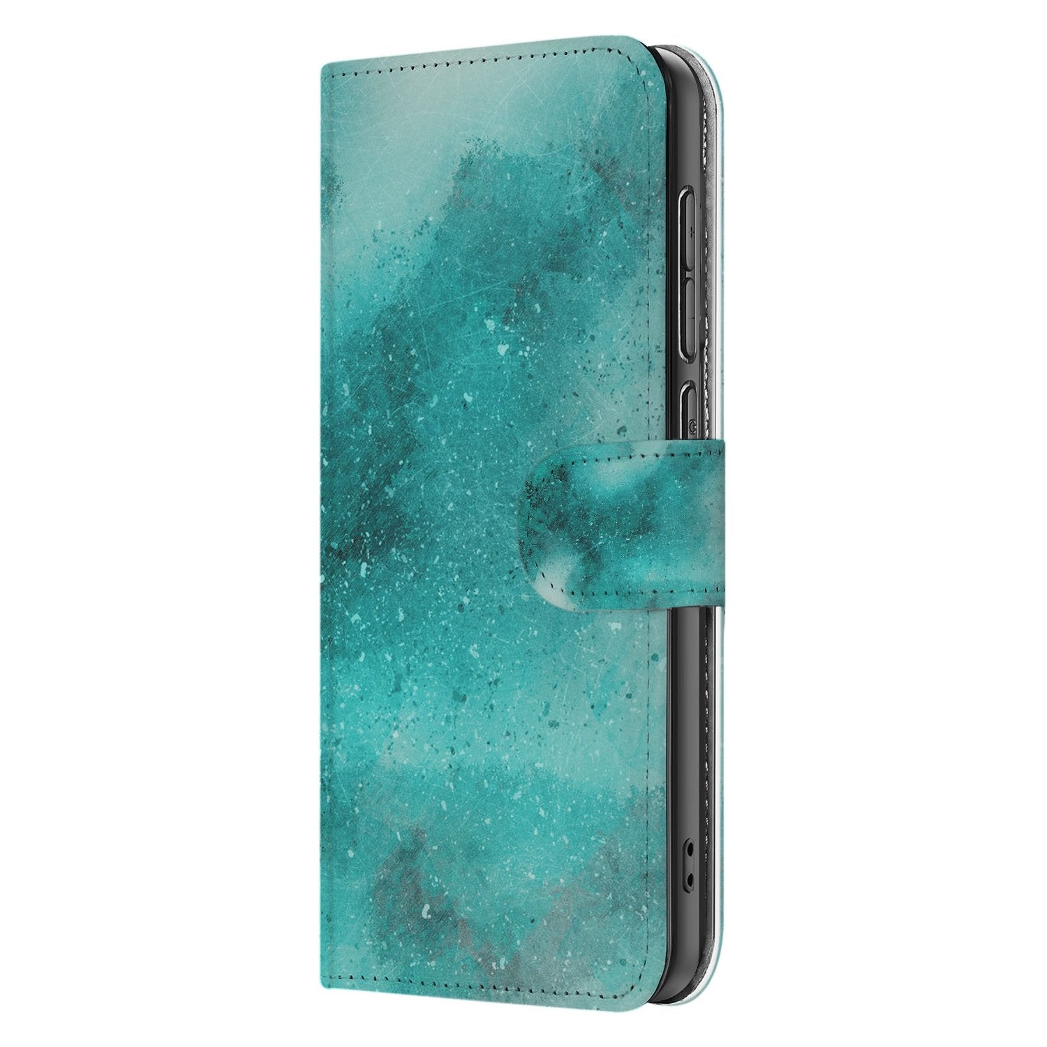 OnePlus Nord CE 5 Bookcase Hoesje Painting Blue Met 3 Pasjes turquoise design aanzicht