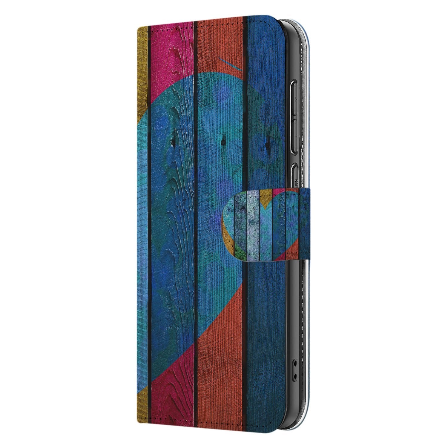 OnePlus Nord CE 5 Bookcase Hoesje Wood Heart Met Pasjes Bruin design kleurrijk aanzicht
