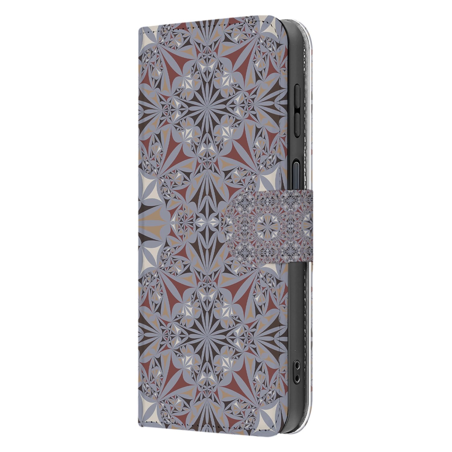 Samsung Galaxy Xcover 7 Pro Flower Tiles Book Case zijaanzicht bloemenpatroon retro tegelmotief