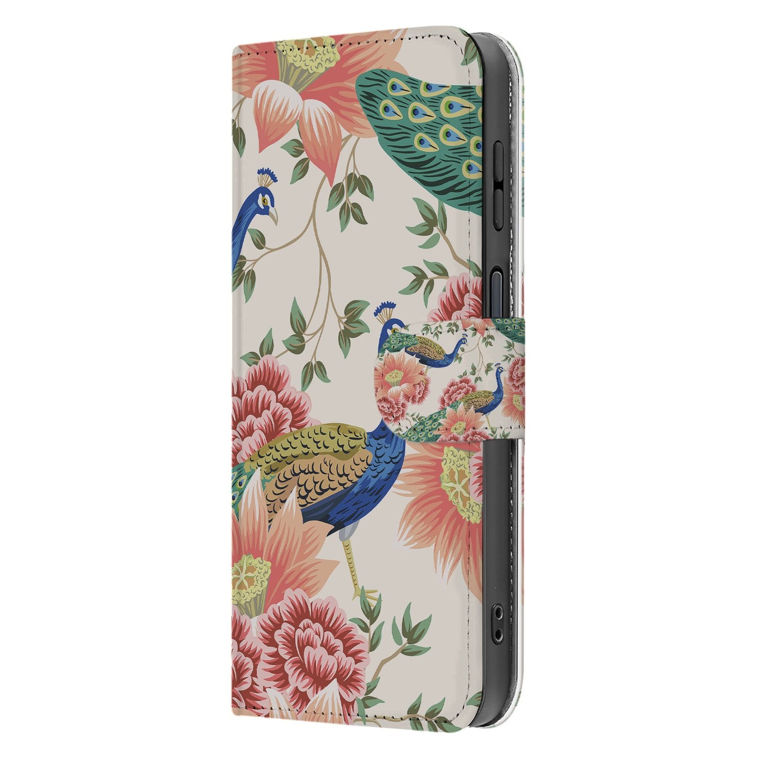 Samsung Galaxy Xcover 7 Pro Robuuste Bookcase Hoesje met Pink Peacock Design zijaanzicht