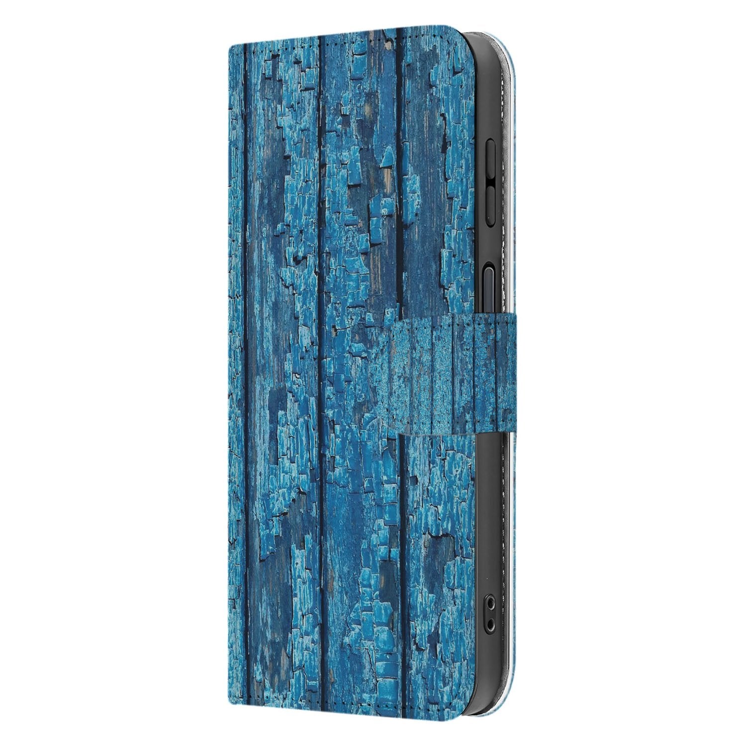 Samsung Galaxy Xcover 7 Pro Book Case Portemonnee Hoesje Afgebladderd Blauw Hout zijkant