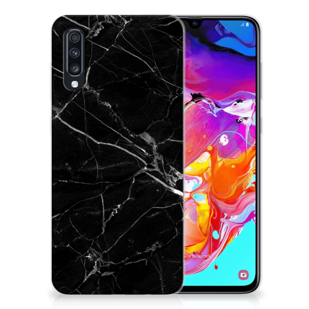 Samsung Galaxy A70 TPU Siliconen Hoesje Marmer Zwart - Origineel Cadeau Vader