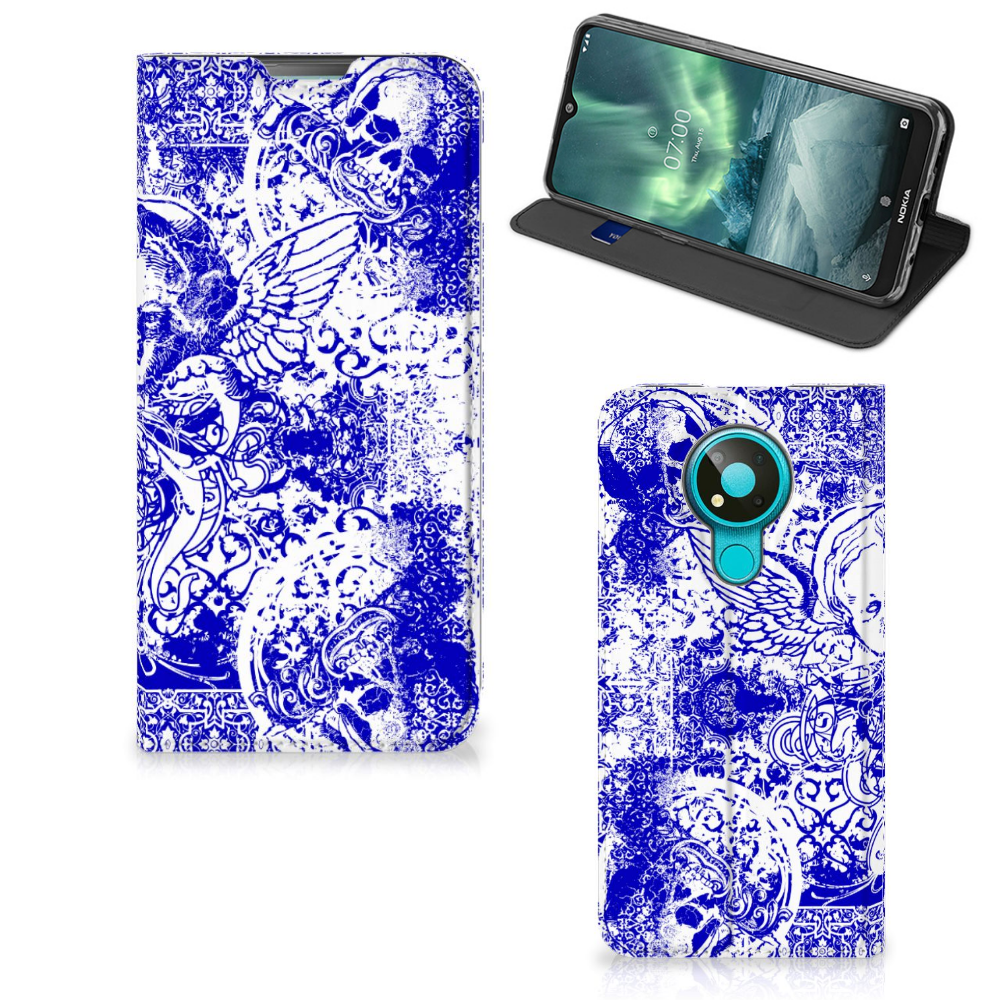 Mobiel BookCase Nokia 3.4 Angel Skull Blauw - B2C Telecom