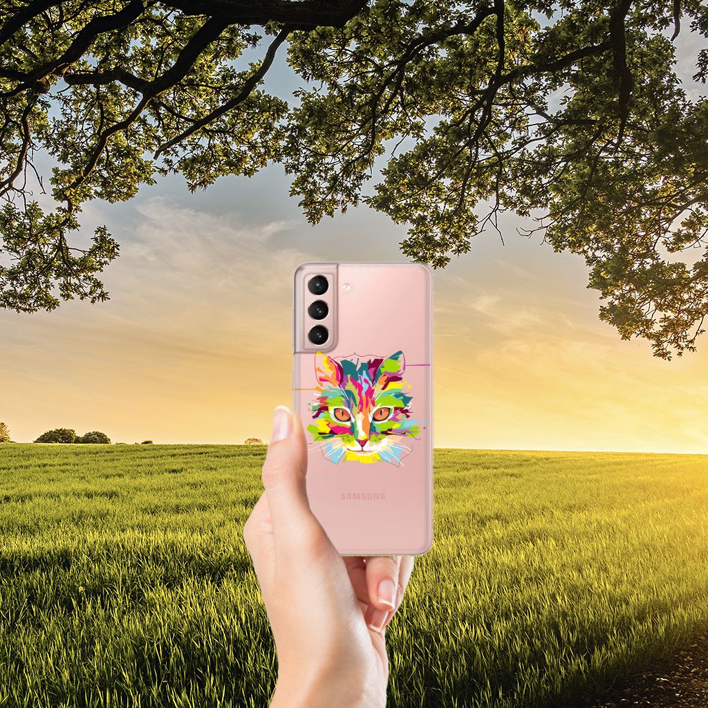 Samsung Galaxy S21 Telefoonhoesje met Naam Cat Color B2C Telecom