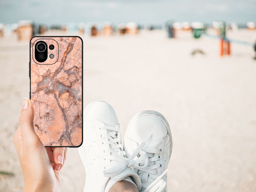 Xiaomi 11 Lite 5G NE | Mi 11 Lite Marmeren Print Telefoonhoesje Marmer Oranje B2C Telecom