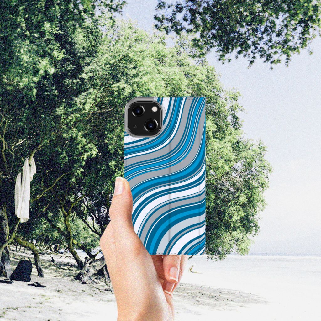 iPhone 14 Hoesje met Magneet Waves Blue