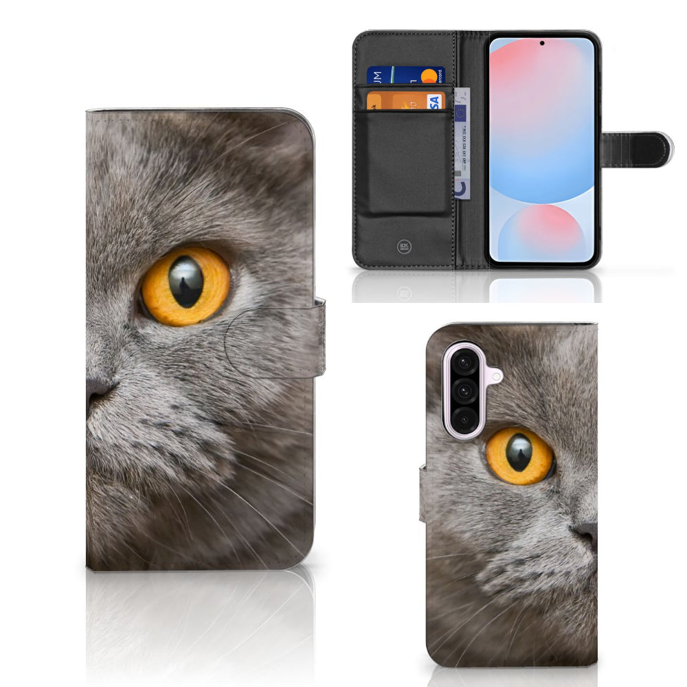 Telefoonhoesje met Pasjes Samsung Galaxy A56 Britse Korthaar met indrukwekkende kattenafbeelding