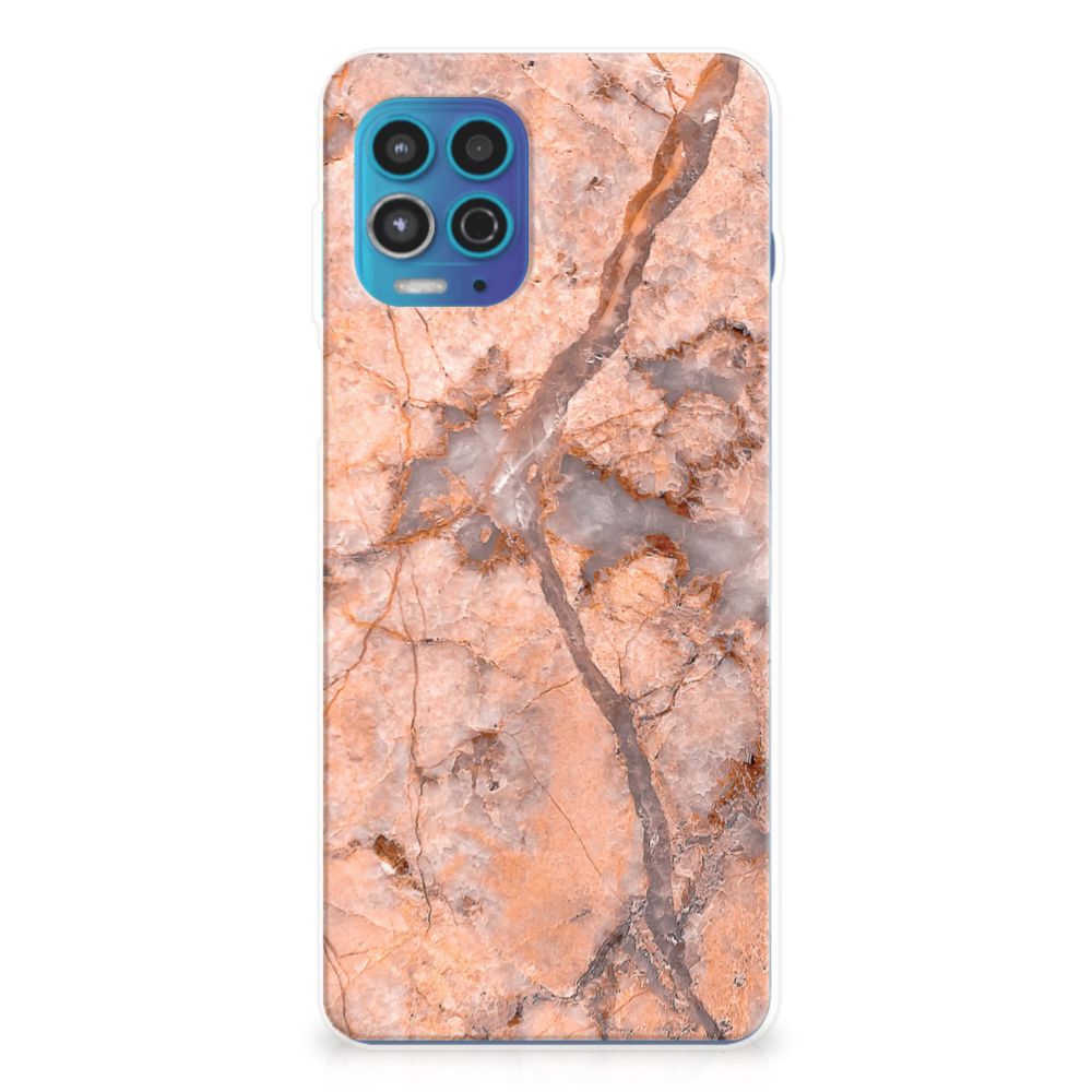 Motorola Moto G100 TPU Siliconen Hoesje Marmer Oranje B2C Telecom