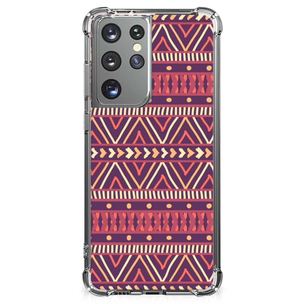 Samsung Galaxy S21 Ultra Doorzichtige Silicone Hoesje Aztec Paars B2C Telecom