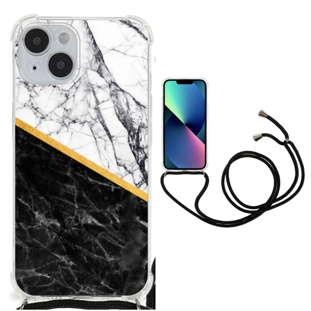 iPhone 14 Anti-Shock Hoesje Marmer Wit Zwart - Origineel Cadeau Man