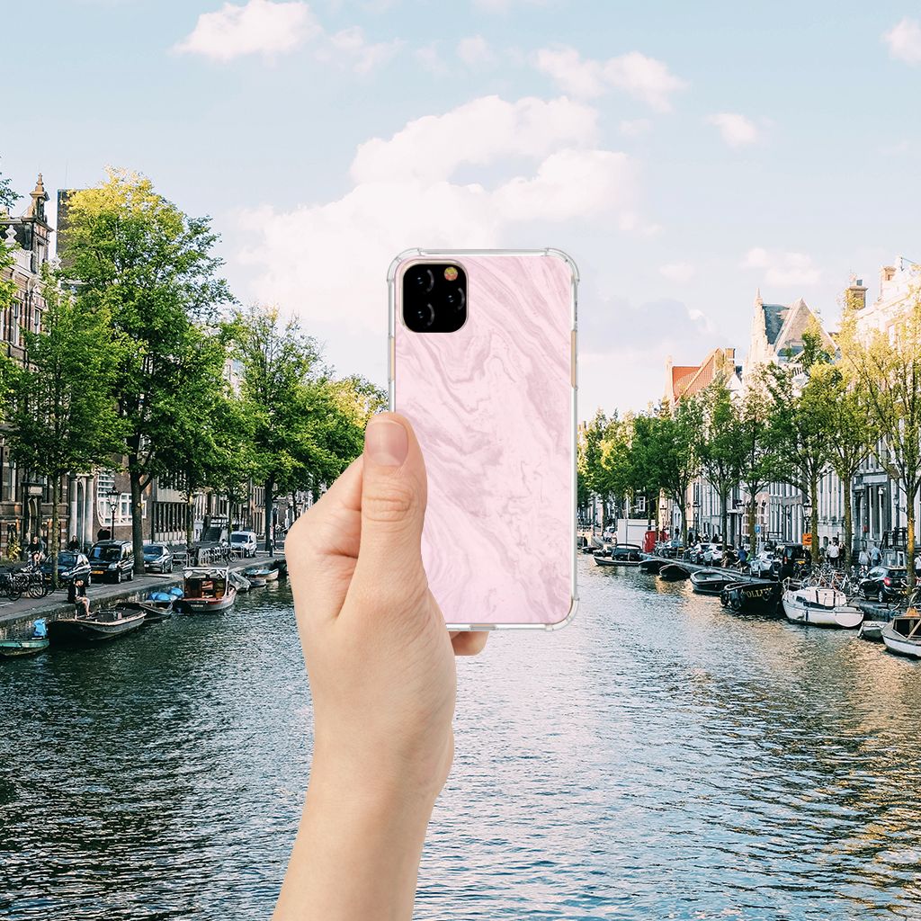 Apple iPhone 11 Pro Max Anti-Shock Hoesje Marble Pink - Origineel Cadeau Vriendin