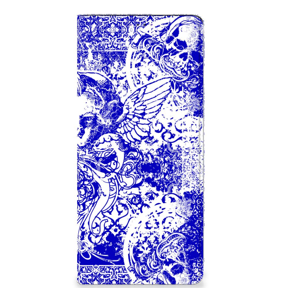 Mobiel BookCase Samsung Galaxy A22 5G Angel Skull Blauw
