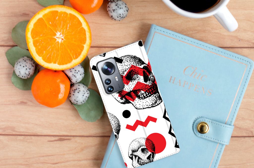 Mobiel BookCase Xiaomi 12 Pro Skull Red - B2C Telecom