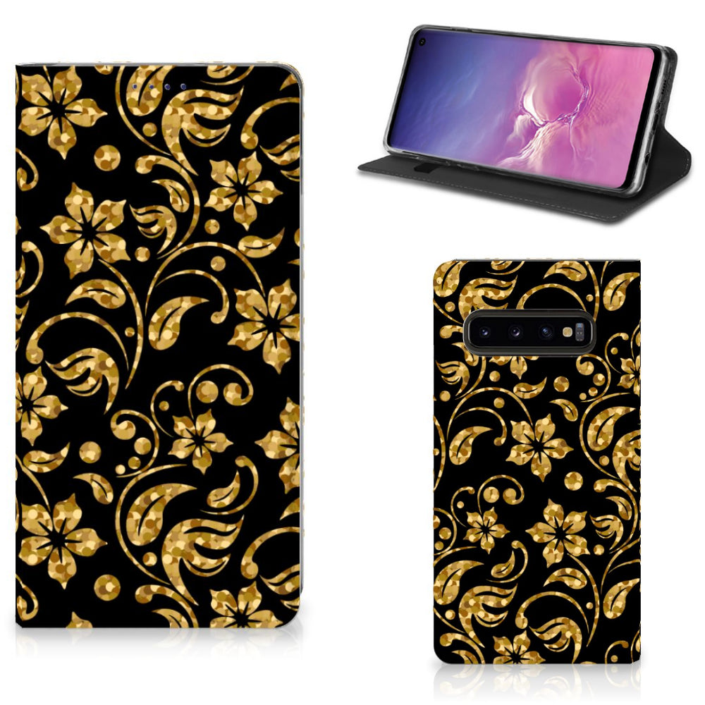 Samsung Galaxy S10 Smart Cover Gouden Bloemen
