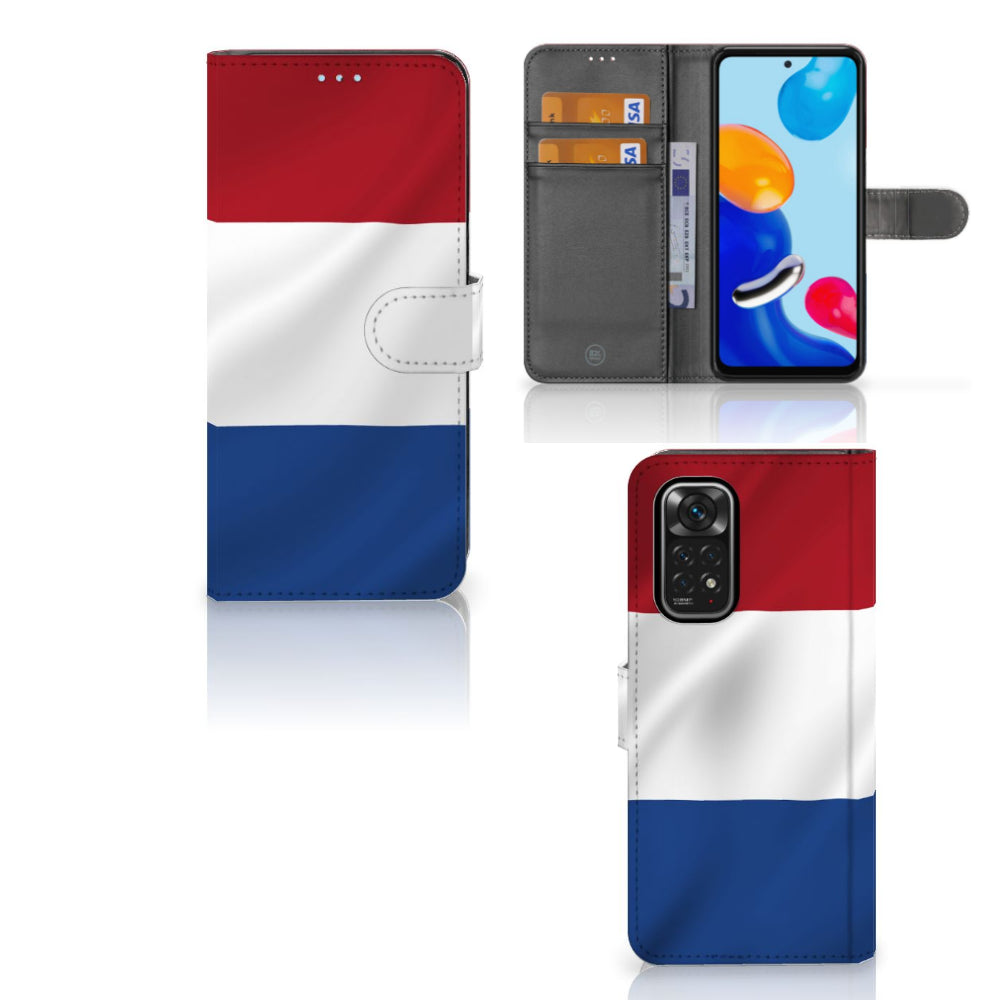 Xiaomi Redmi Note 11/11S Bookstyle Case Nederlandse Vlag met pasjes en artistiek ontwerp van de Nederlandse vlag.