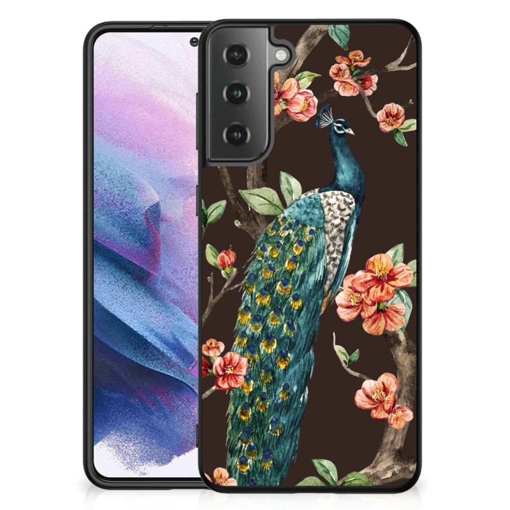 Samsung Galaxy S21 Plus Dierenprint Telefoonhoesje Pauw met Bloemen
