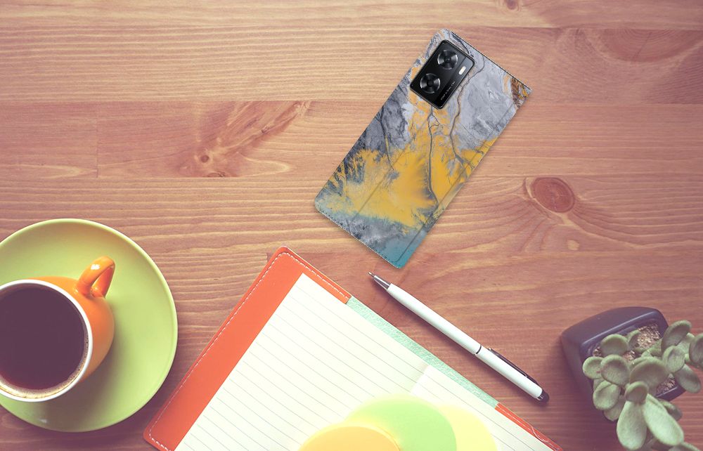 OPPO A57 | A57s | A77 4G Standcase Marble Blue Gold - B2C Telecom