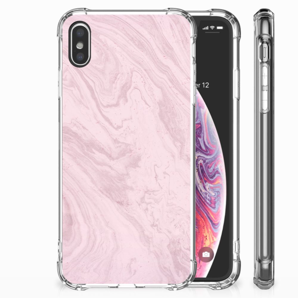 Apple iPhone Xs Max Anti-Shock Hoesje Marble Pink - Origineel Cadeau Vriendin
