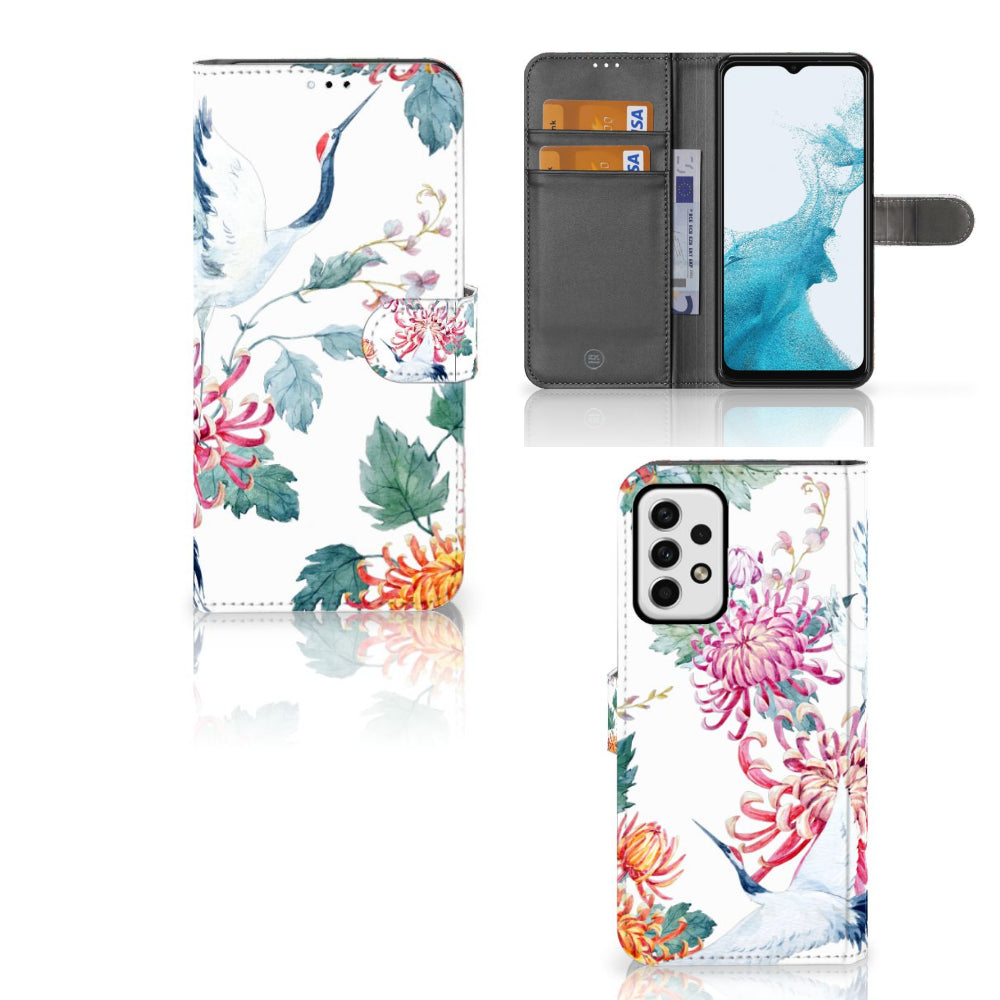 Samsung Galaxy A23 Telefoonhoesje met Pasjes Bird Flowers