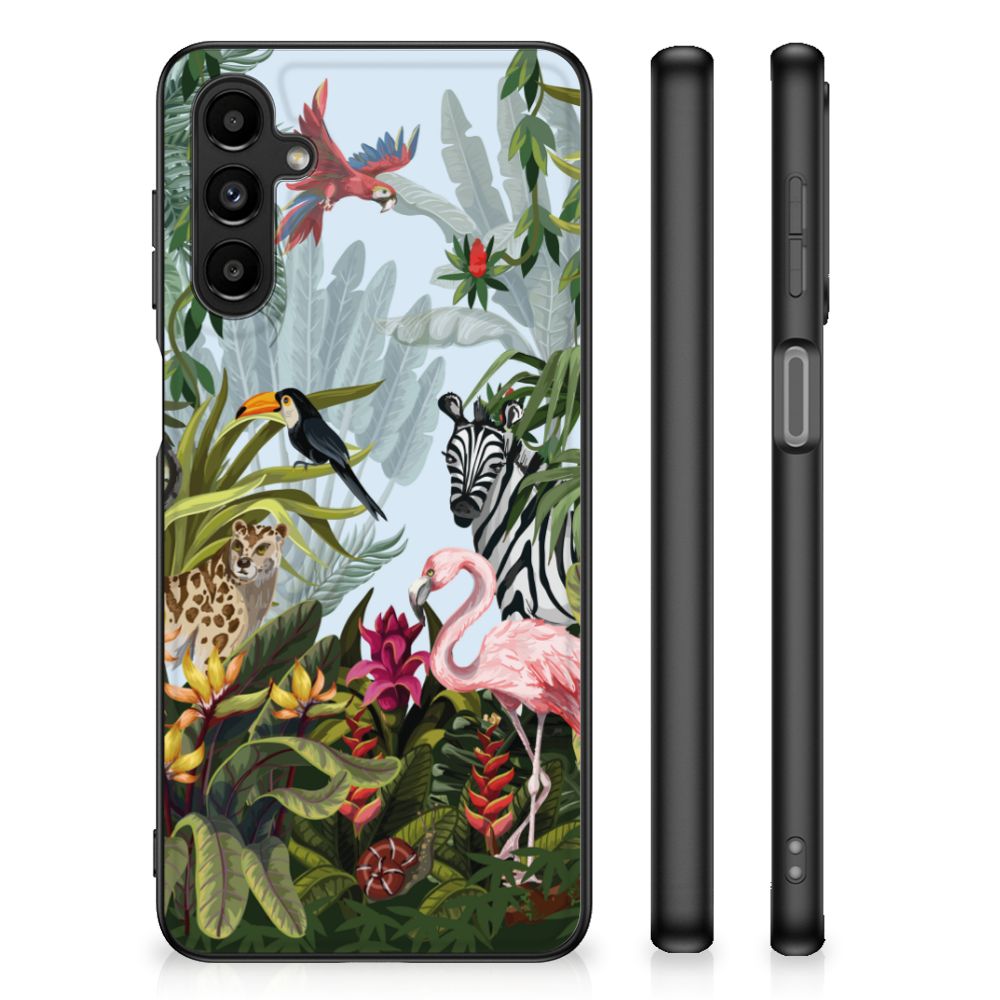 Dierenprint Telefoonhoesje voor Samsung Galaxy A14 5G Jungle met kleurrijke jungle dieren en planten.