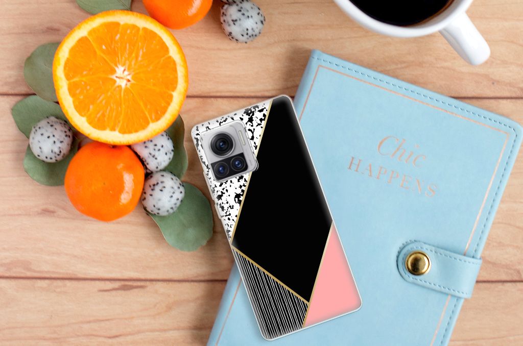 Motorola Moto X30 Pro TPU Hoesje Zwart Roze Vormen B2C Telecom