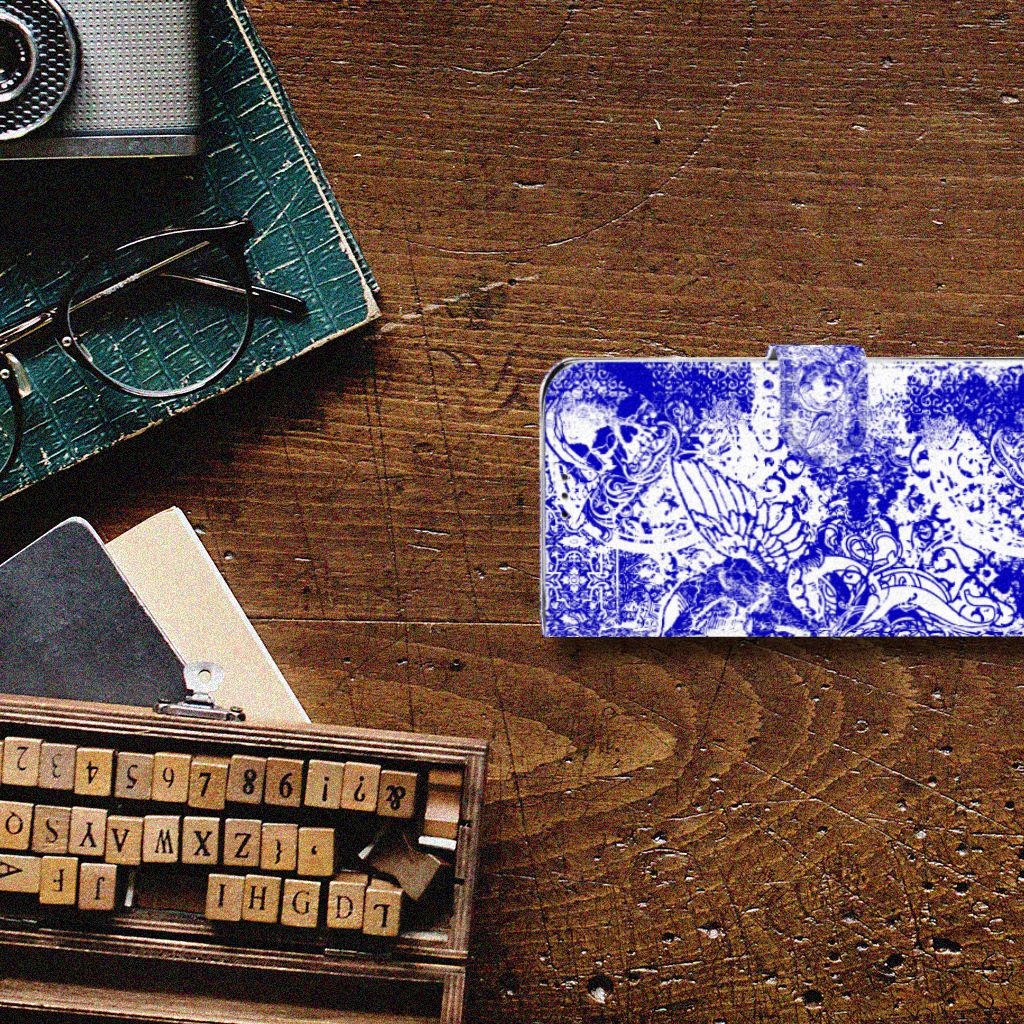 Telefoonhoesje met Naam Motorola Moto G7 Power Angel Skull Blauw