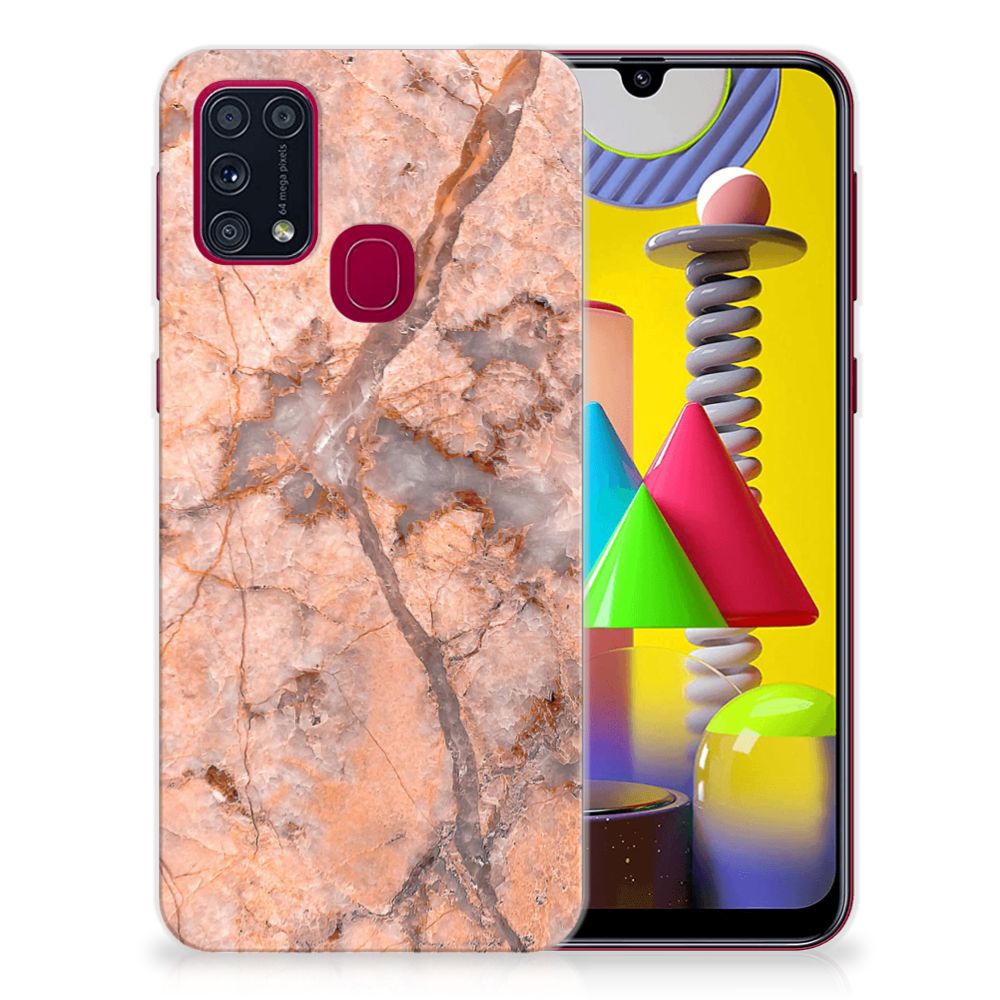 Samsung Galaxy M31 TPU Siliconen Hoesje Marmer Oranje B2C Telecom