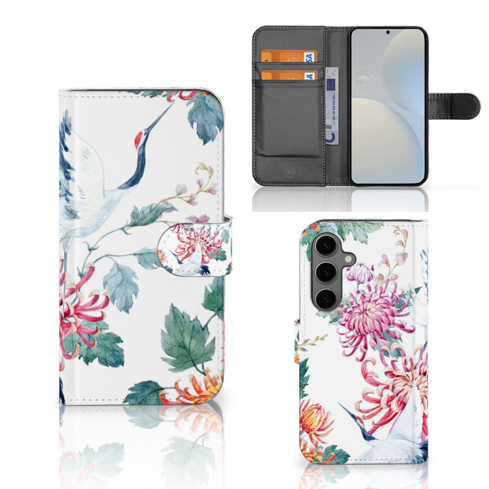 Samsung Galaxy S25 Telefoonhoesje met Pasjes Bird Flowers