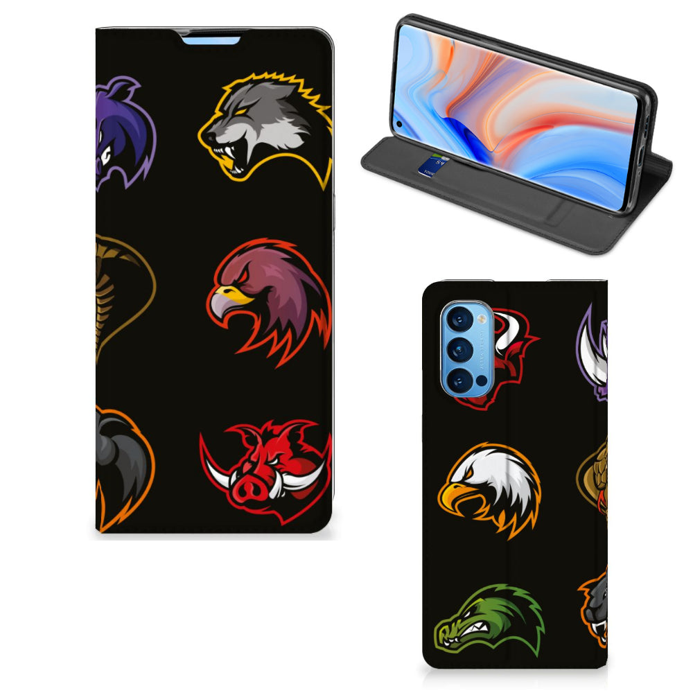 OPPO Reno4 Pro 5G Magnet Case Cartoon with various animal designs on a dark background.