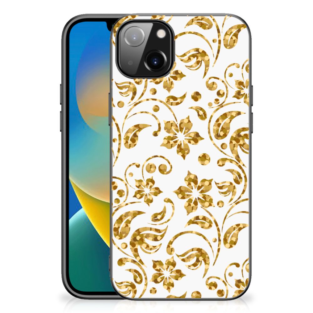 iPhone 14 Plus Bloemen Hoesje Gouden Bloemen