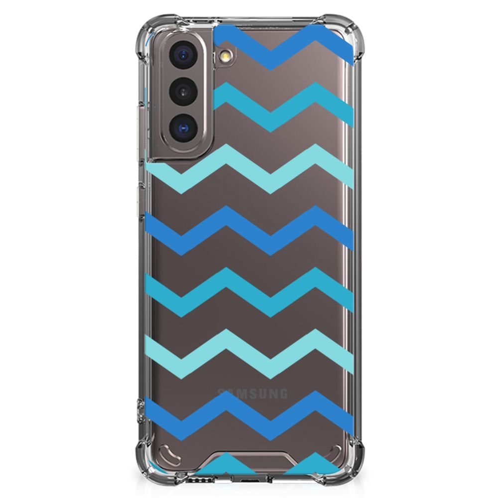Samsung Galaxy S21 Doorzichtige Silicone Hoesje Zigzag Blauw