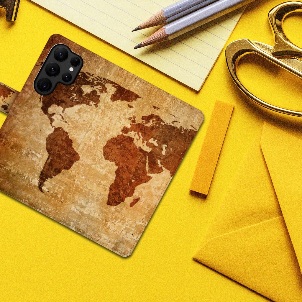 Samsung Galaxy S23 Ultra Flip Cover Wereldkaart
