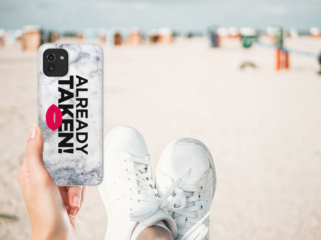 Samsung Galaxy A03 Siliconen hoesje met naam Already Taken White B2C Telecom