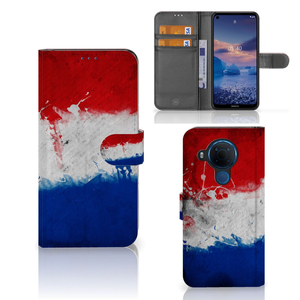 Nokia 5.4 Bookstyle Case Nederland met design van de Nederlandse vlag in artistieke stijl.