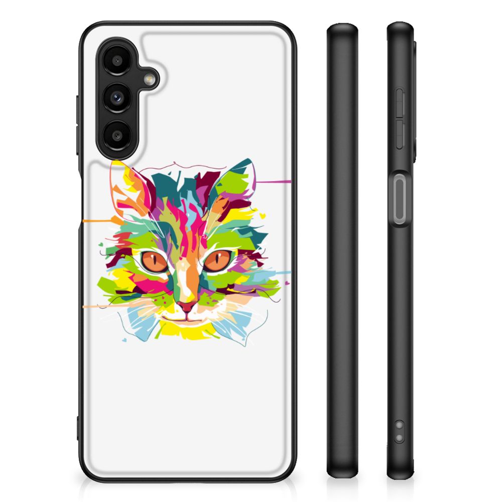 Samsung Galaxy A14 5G Hoesje Cat Color met kleurrijke kattenillustratie en schokabsorberend ontwerp.