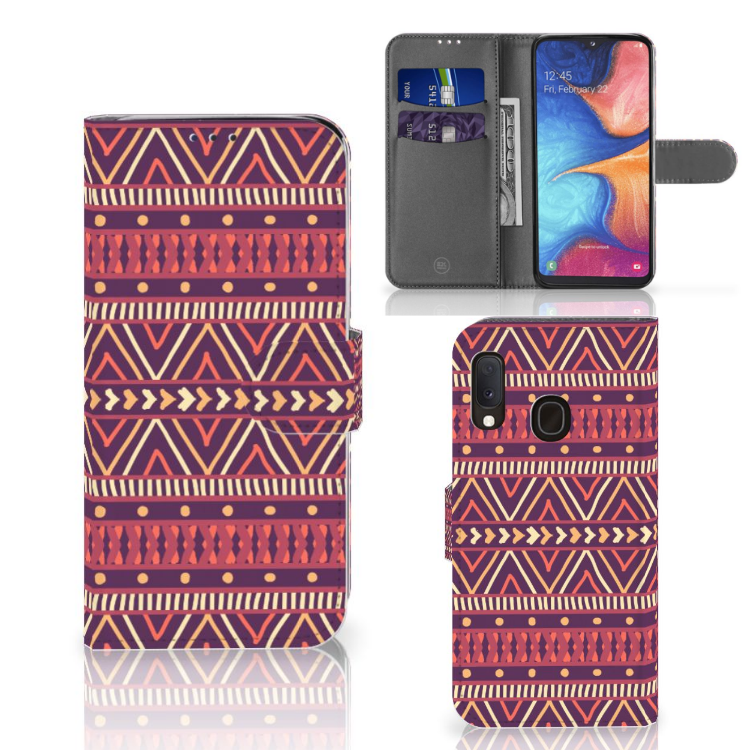 Samsung Galaxy A20e Telefoon Hoesje Aztec Paars