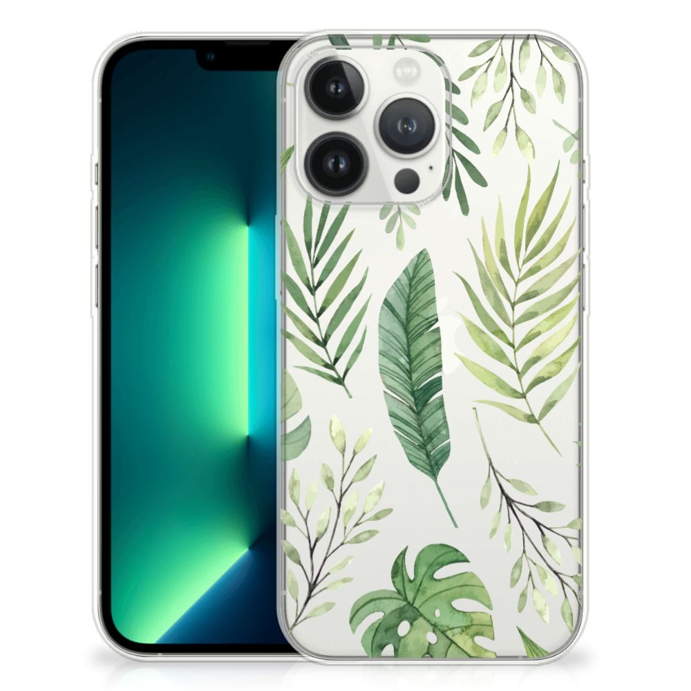 iPhone 13 Pro Max TPU Case Leaves met een ontwerp van groene bladeren đŋ voor een frisse uitstraling.