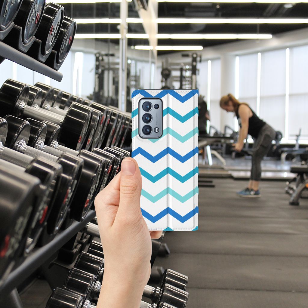 OPPO Reno 6 Pro Plus 5G Hoesje met Magneet Zigzag Blauw - B2C Telecom