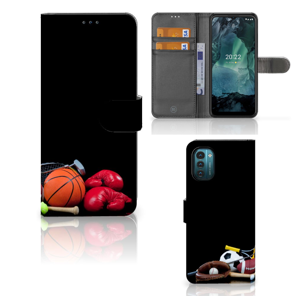 Nokia G11 | G21 Wallet Case met Pasjes Sports met sportafbeeldingen en houders voor pasjes en briefgeld.